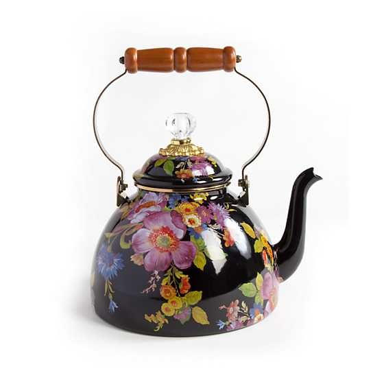 Flower Market 3 Quart Tea Kettle - Black | MacKenzie-Childs