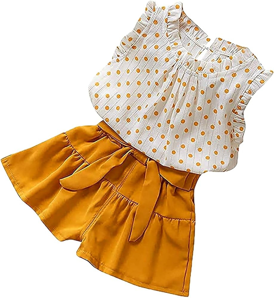 Kids Toddler Baby Girls Shorts Outfits Set Floral Dot Print Ruffle Dress T-Shirt Tops+Short Pants 2P | Amazon (US)