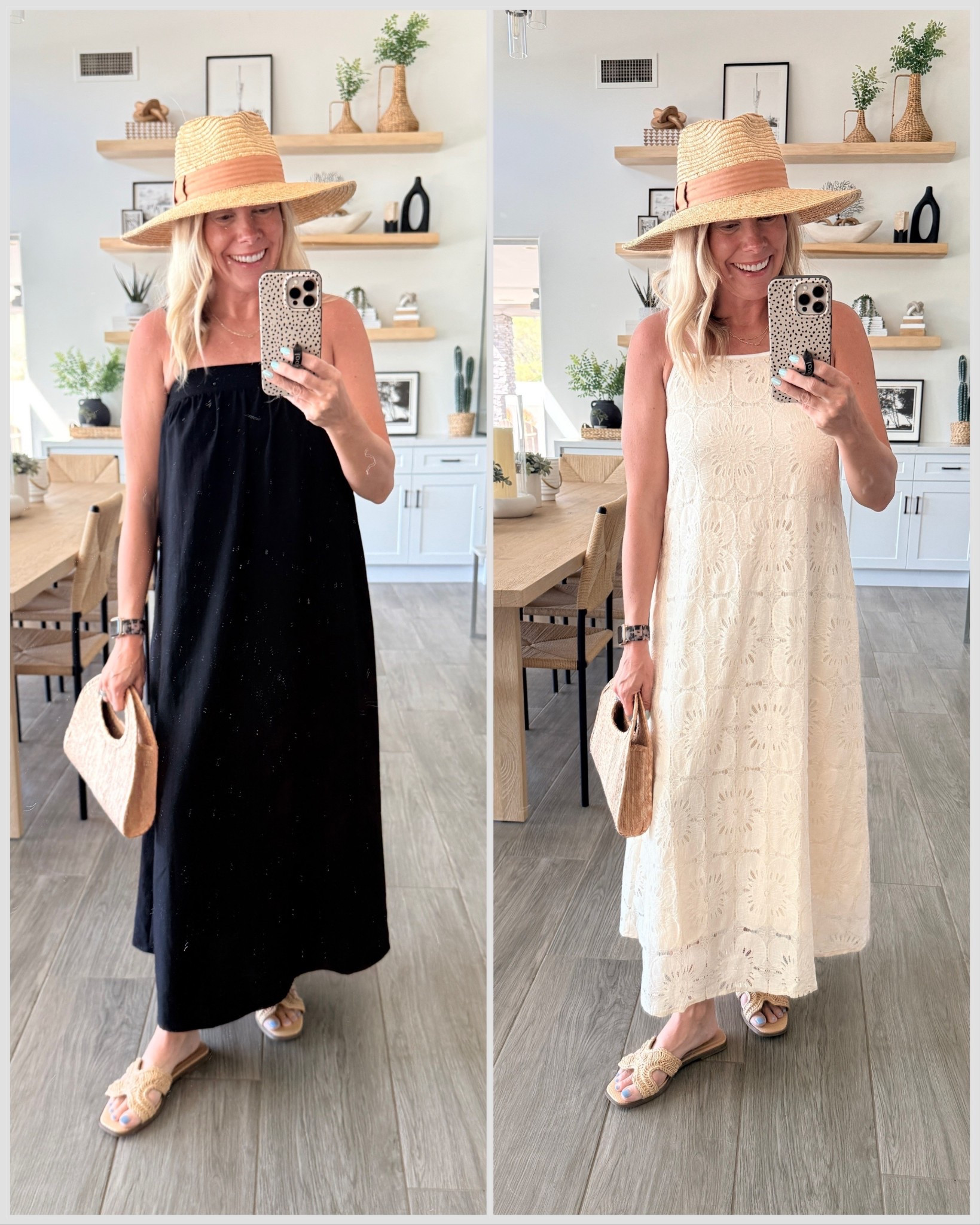 Size small black midi dress and cream crochet dress. Raffia sandals run true to size 


#LTKmomlife #LTKOver40 #LTKdayinmylife