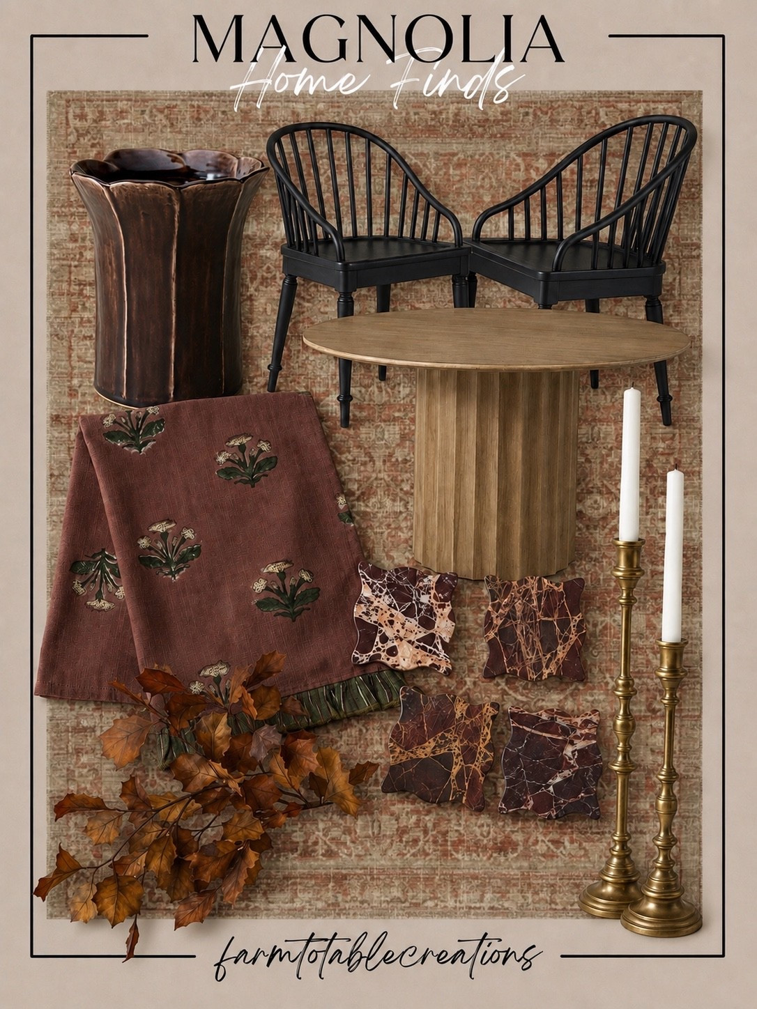 Magnolia Fall Dining Room Favorites 🍂🤎

These Magnolia home finds are the definition of timeless fall style. Warm wood tones, classic black dining chairs, antique brass candlesticks, rich autumn textiles, and natural stems come together to create a cozy, collected space that’s perfect for everyday living and holiday gatherings alike.

Follow @farmtotablecreations on Instagram for more cozy home inspiration, seasonal styling ideas, and designer-inspired Magnolia finds you’ll love all season long.

#LTKHome #Magnolia #MagnoliaHome #HearthAndHand #FallDecor #DiningRoomDecor #CozyHome #NeutralDecor #AutumnDecor #SeasonalStyling #HomeInspiration #DesignerInspired #FarmToTableCreations

#LTKHome