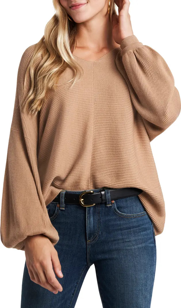 1.STATE Ribbed Balloon Sleeve Cotton Blend Sweater | Nordstrom | Nordstrom