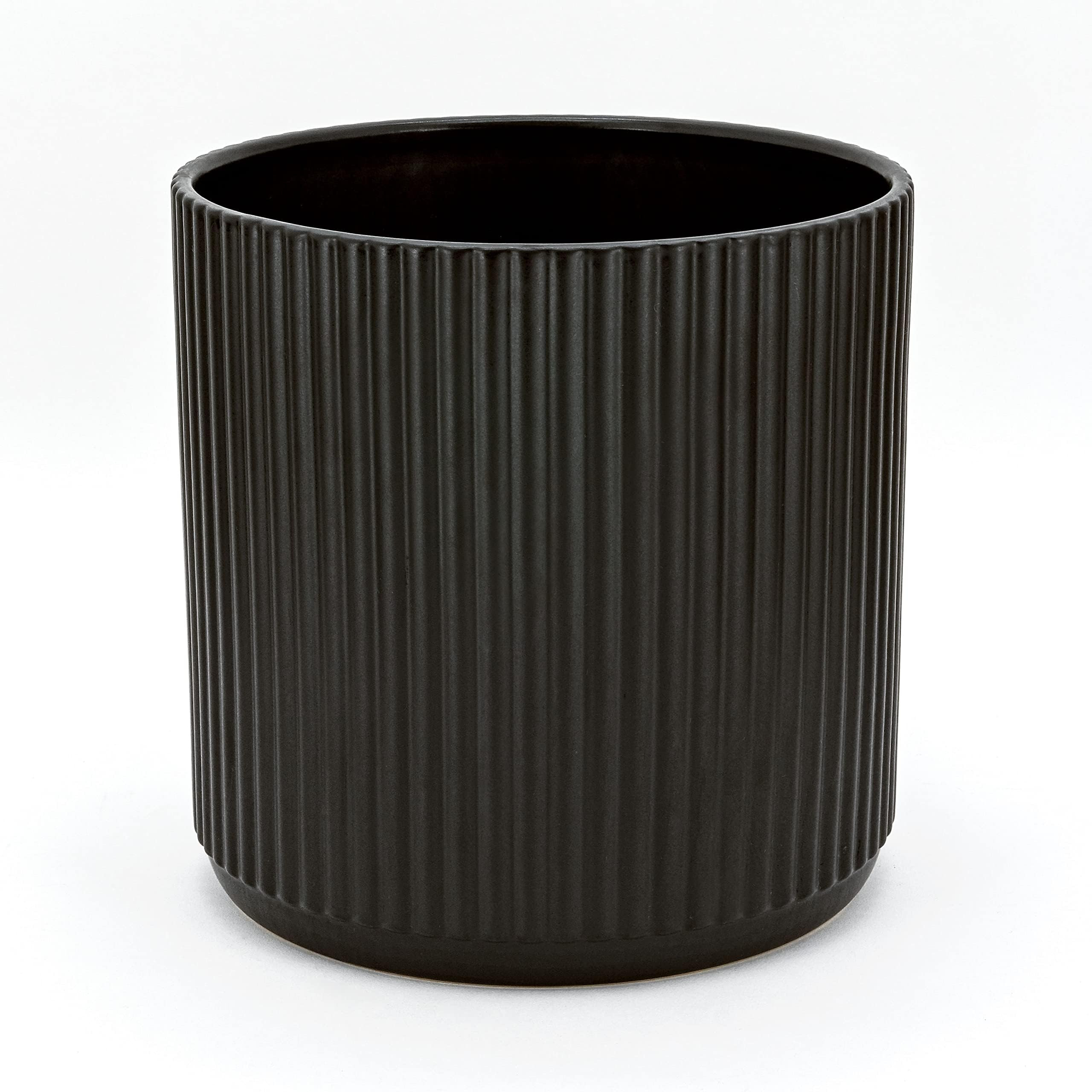 Amazon Basics Fluted Ceramic Round Planter, 10-inch, Black | Amazon (US)