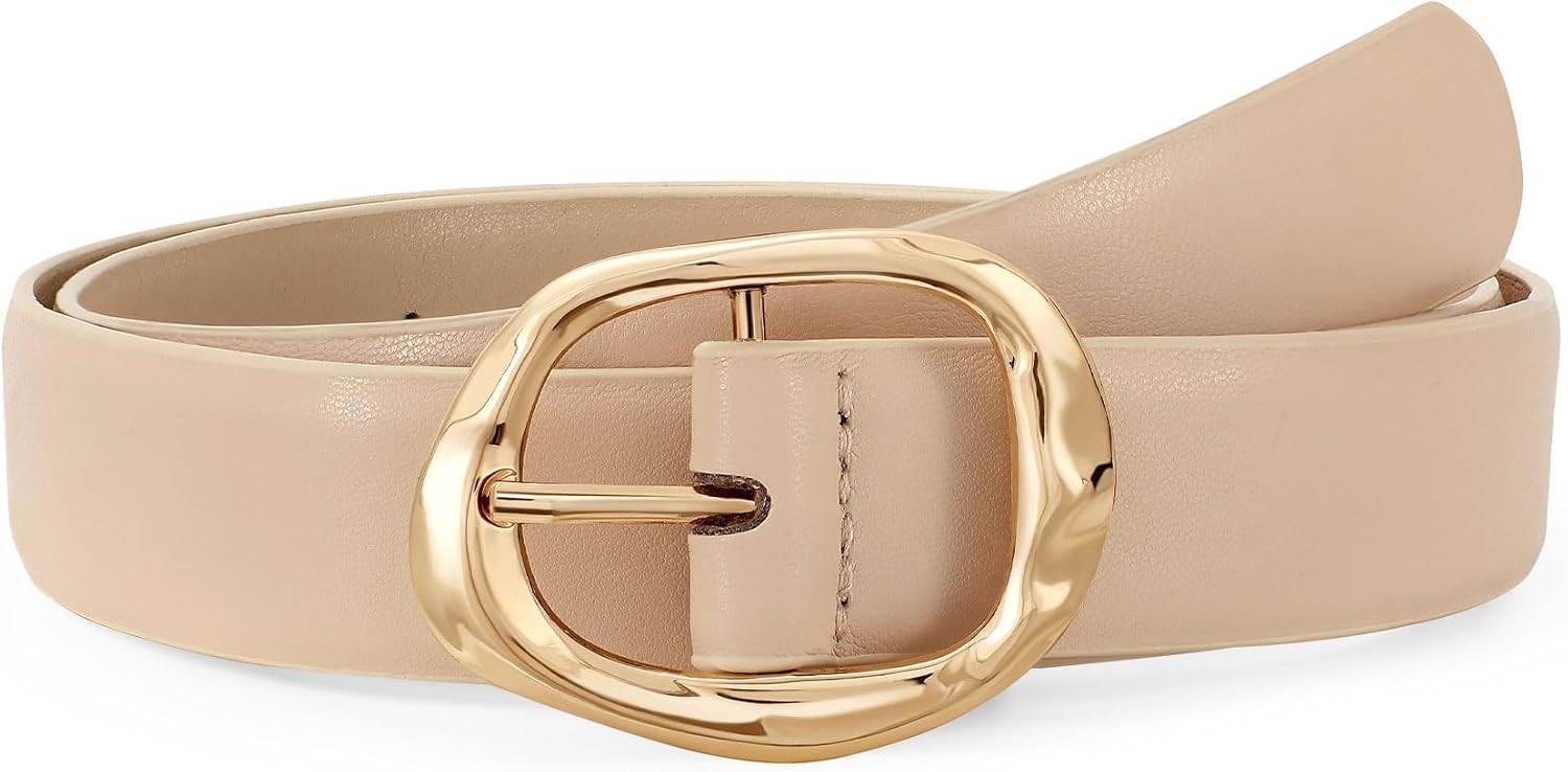 Women Leather Belt for Jeans Pants Ladies Casual Waist Belt Fashion Women Belt with Gold Buckle | Amazon (US)