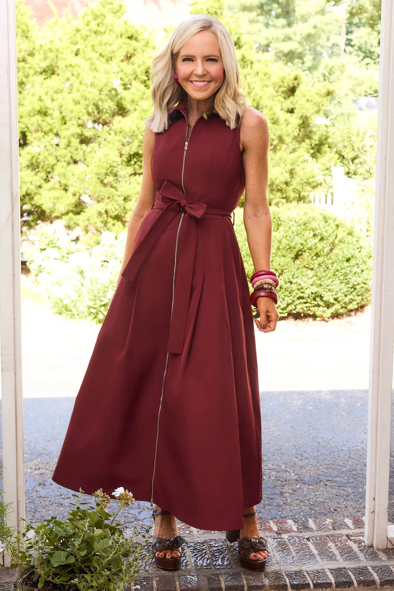 Zoe Burgundy Zip Up Midi Dress | Avara