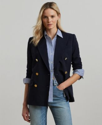 Lauren Ralph Lauren Women's Double-Breasted Wool Crepe Blazer - Lauren Navy | Macy's