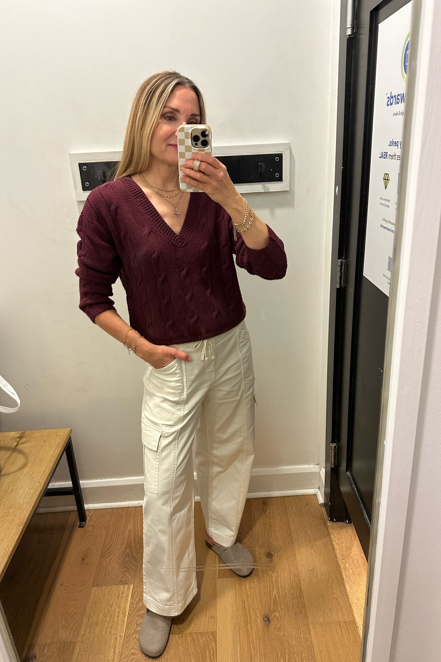 When the young gals are asking where you got your sweater you know it’s a good one! Kohls crop Vneck burgundy sweater, splendid cargo pants. Wearing medium in sweater and xs in pants. Slip on clogs. Fall outfit, weekend outfit 

#LTKSaleAlert #LTKFindsUnder50 #LTKOver40