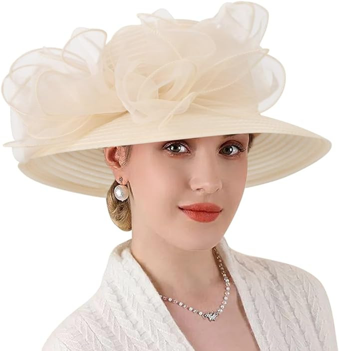 DRESHOW Lady Derby Dress Church Bowler Cloche Hat Bowknot Organza Bridal Cap for Wedding | Amazon (US)