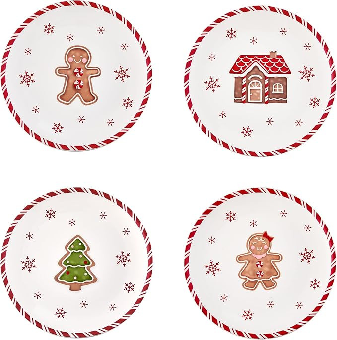 Bico Traditional Christmas Gingerbread Man Salad Plates Set of 4, 8.75 Inch Ceramic Dessert Plate... | Amazon (US)