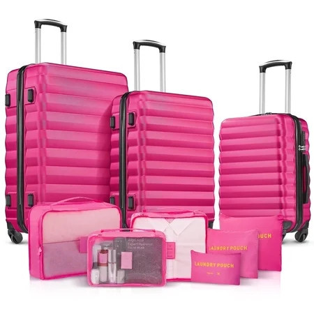 9 Piece Luggage Sets, Hard 20 24 28 inch Luggage with 6 Pieces Organize Bags Travel Suitcases Sets with Wheels, Rose | Walmart (US)