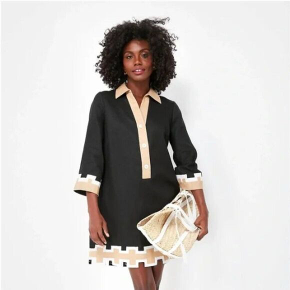 Tuckernuck Atlantic Pacific Collier Shirt Dress Black Tan Linen Women Size XL | Poshmark