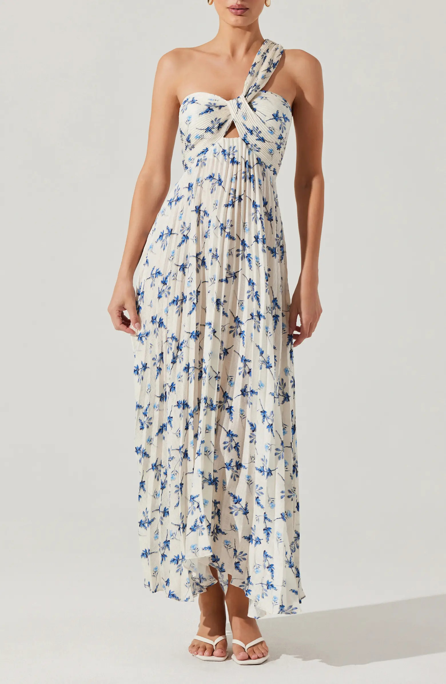 ASTR the Label Rasya Floral Pleated One-Shoulder Maxi Dress | Nordstrom | Nordstrom
