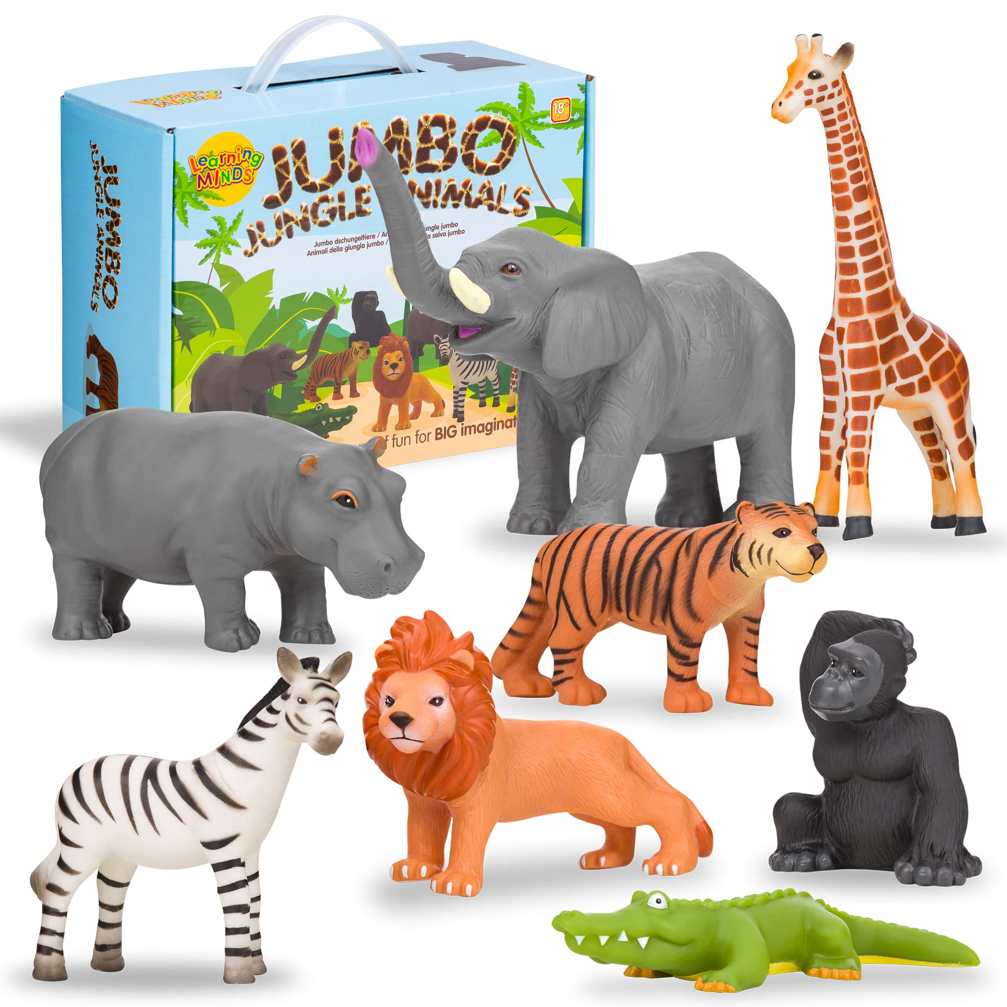Learning Minds Set of 8 Jumbo Safari Animals Figures - Zoo Animals for Toddlers 1-3 - Jungle Anim... | Amazon (US)