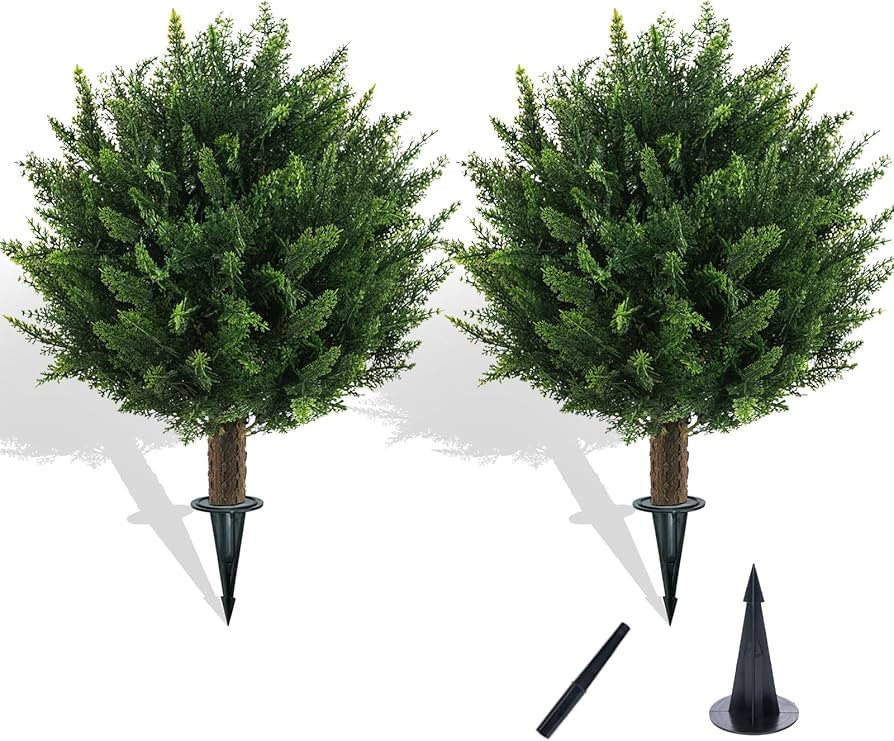 21" Artificial Cypress Topiary Outdoor Plants with Spike, 2 Pack Faux Cedar Bushes UV Resistant F... | Amazon (US)