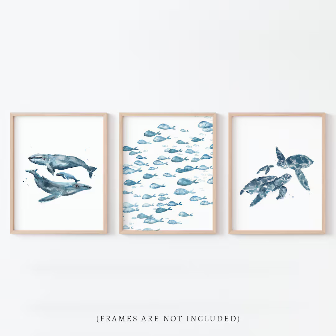 Ocean Animals Watercolor Painting 3 Print Set for Under the Sea Nursery - Etsy | Etsy (US)