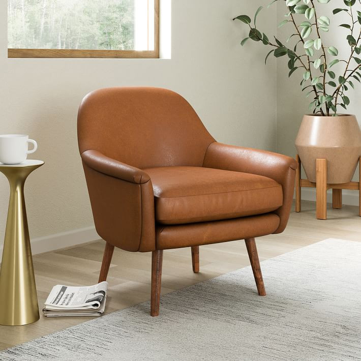 Phoebe Leather Chair - Wood Legs | West Elm (US)