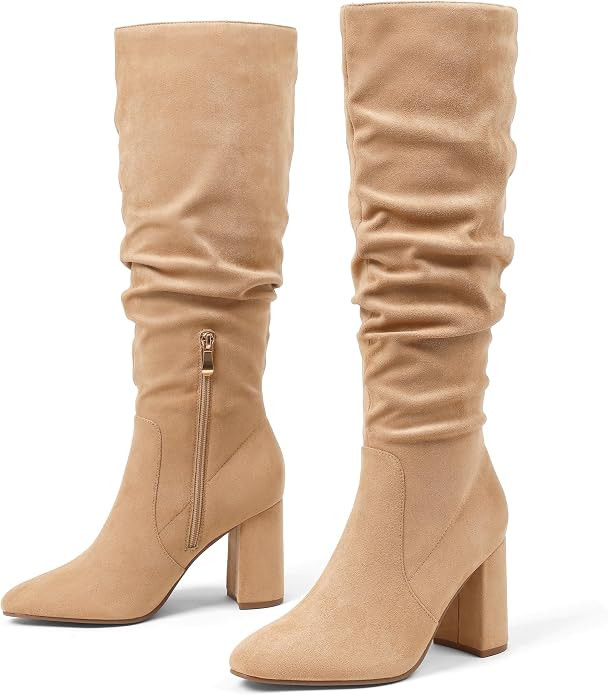 Eteridrey Knee High Boots for Women Pointed Toe Suede Slouchy Boots | 3.34" Chunky Heel, Block Ta... | Amazon (US)