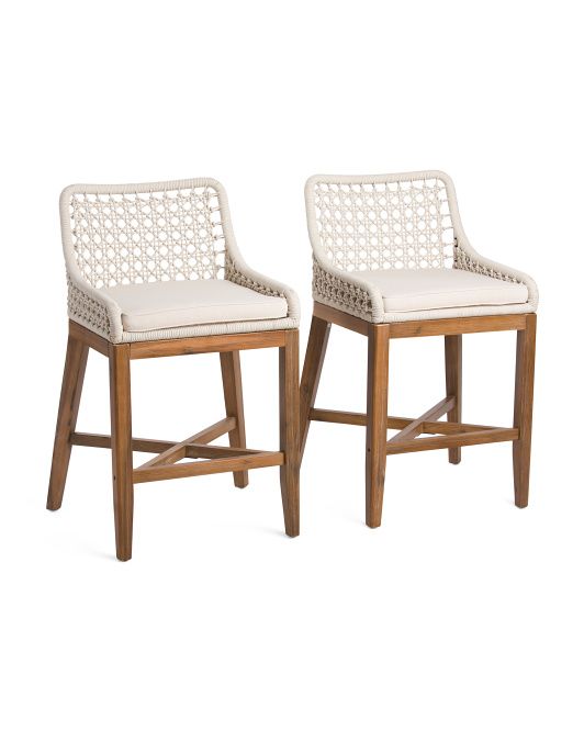 Set Of 2 Cane Weave Rope Counter Stools | TJ Maxx