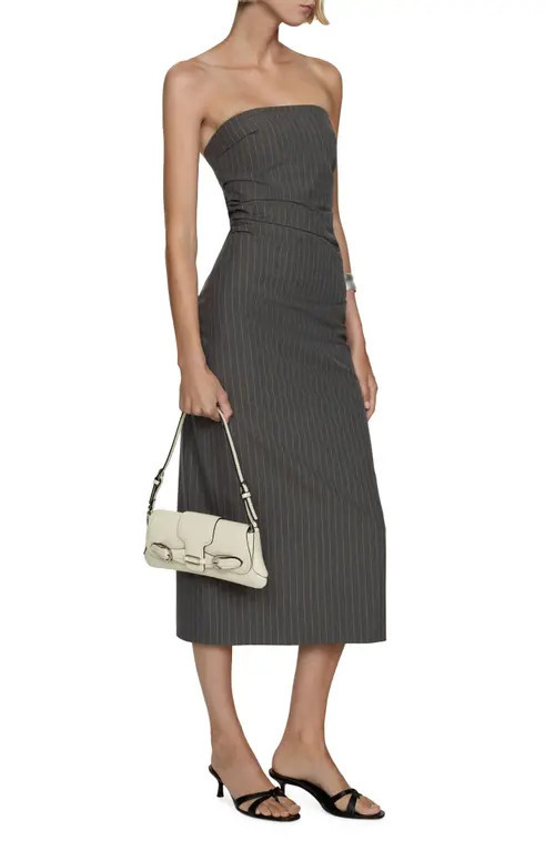 MANGO Pinstripe Strapless Midi Dress in Open Grey at Nordstrom, Size 0 | Nordstrom