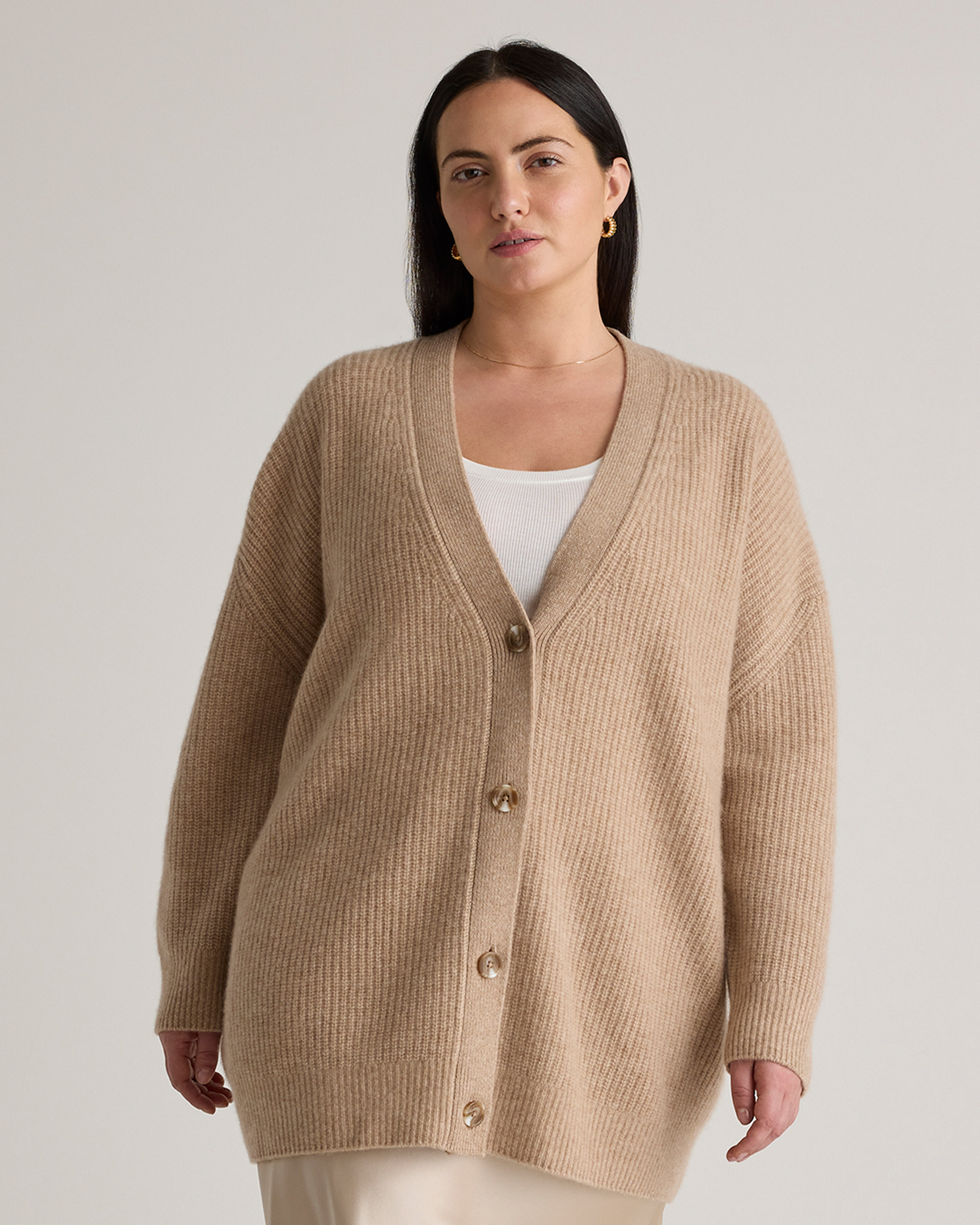 Quince | Women's Mongolian Cashmere OverSized Boyfriend Cardigan Sweater in Oatmeal, Size 2X | Quince