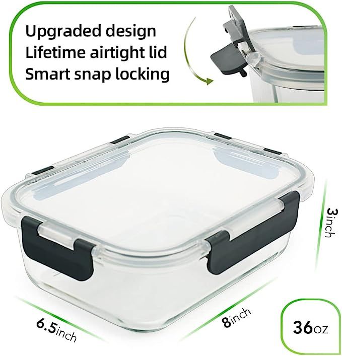 Amazon.com: 10 Pack Glass Meal Prep Containers with Lids Glass Food Storage Containers with Airti... | Amazon (US)