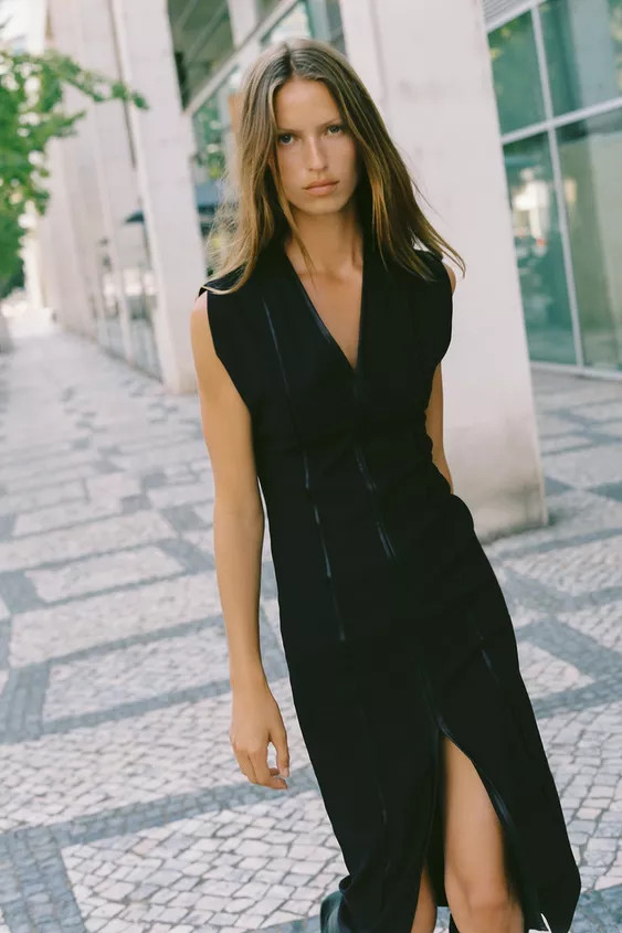 FAUX LEATHER TRIM MIDI DRESS | Zara UK