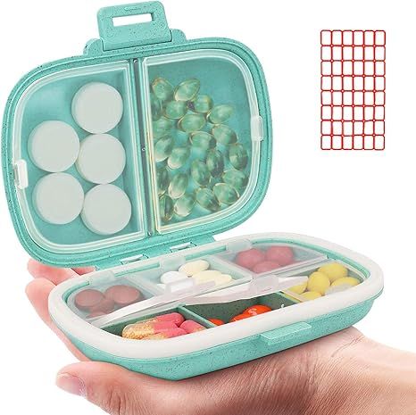 Daily Pill Organizer, 8 Compartments Portable Pill Case, Pill Box to Hold Vitamins, Cod Liver Oil... | Amazon (US)