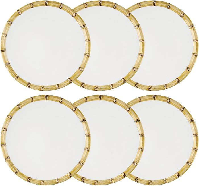 UP UPware Bamboo Melamine Salad Plate Set, Round Plates with Bamboo Edge for Risotto, Pasta, and ... | Amazon (US)