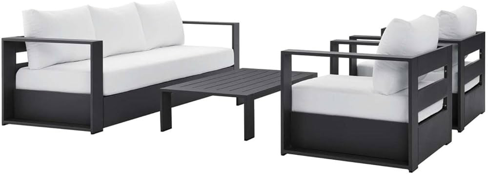 Modway Tahoe Outdoor Patio Powder-Coated Aluminum 4-Piece Set, Gray White | Amazon (US)
