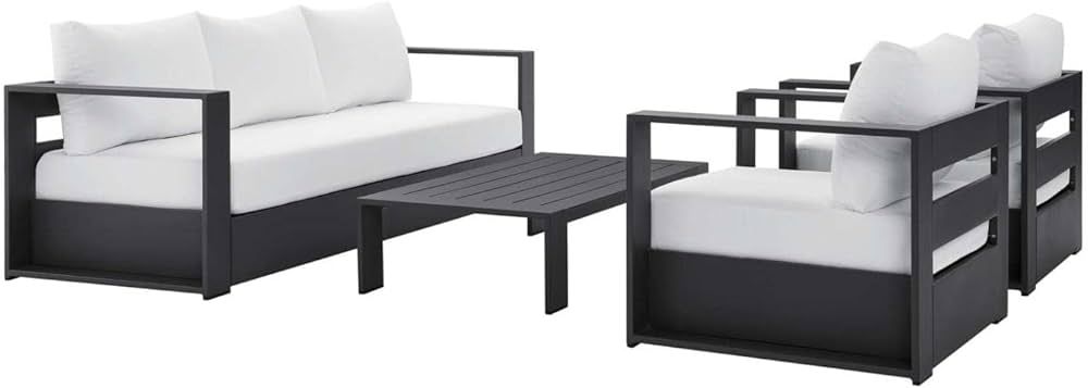 Modway Tahoe 4-Piece Fabric & Aluminum Outdoor Patio Sofa Set in Gray/White | Amazon (US)
