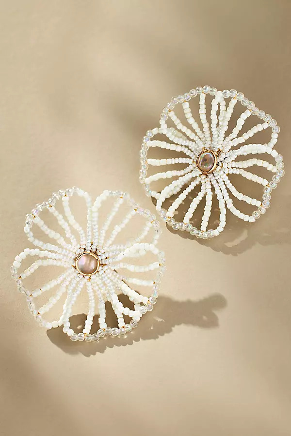 Medium Beaded Floral Post Earrings | Anthropologie (US)
