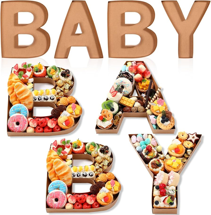 Mifoci 4 Pcs Large Baby Shower Food Trays 13.7" Charcuterie Cardboard Letter Shaped Serving Platt... | Amazon (US)