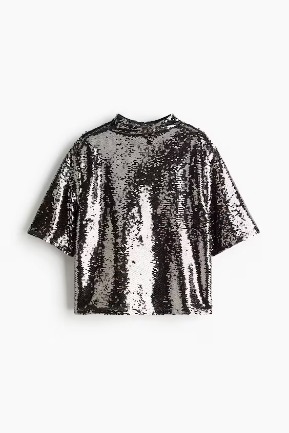 Sequined blouse - Dark grey - Ladies | H&M GB | H&M (UK, MY, IN, SG, PH, TW, HK)