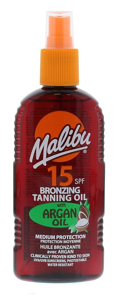 Malibu Sun SPF 15 Bronzing Tanning Argan Oil Spray with Medium Protection, Water Resistant, Tropi... | Amazon (UK)