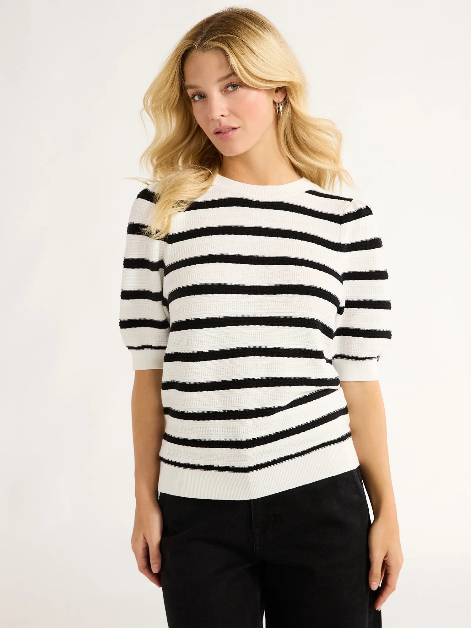 Free Assembly Women's Short Sleeve Puff Sweater Shirt, XS-XXL | Walmart (US)