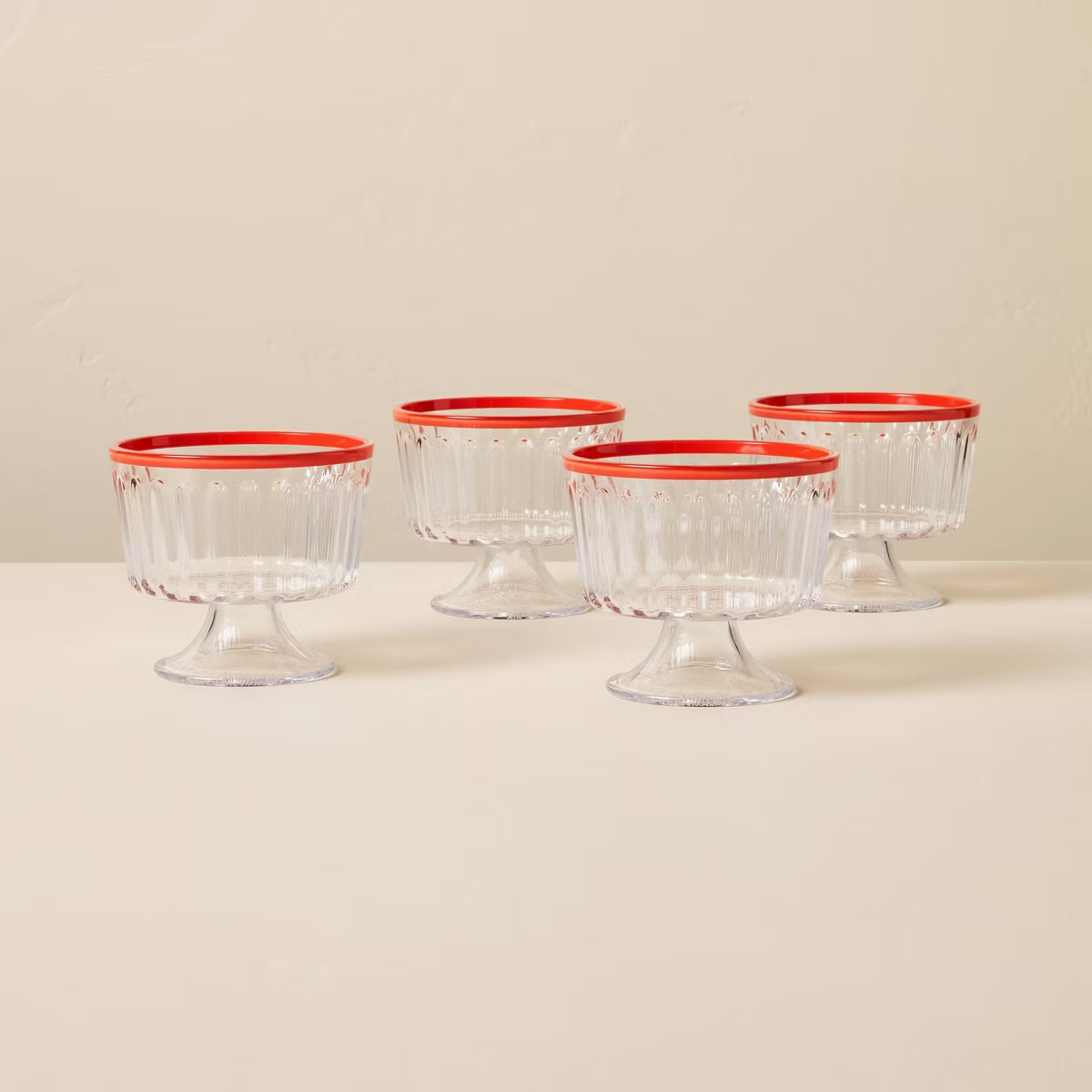 4pk 10oz Ribbed Plastic Parfait Cups Clear/Poppy - Hearth & Hand™ with Magnolia | Target