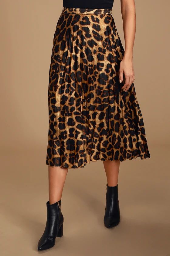 Tasteful Living Leopard Print Satin Pleated Midi Skirt | Lulus (US)