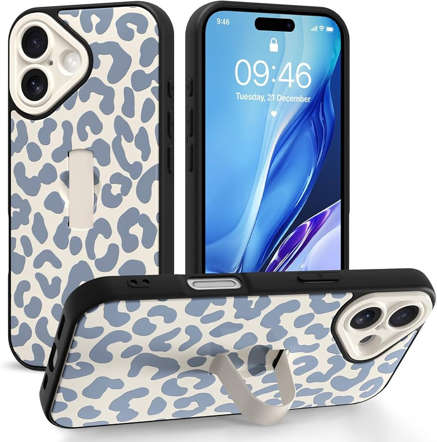 Cute for iPhone 17 Case with Strap Stand, White Leopard | Amazon (US)