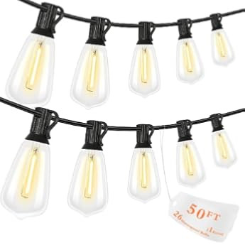 Kawaya Outdoor LED String Lights 50FT Weatherproof Patio Lights for Outside Commercial Grade Hang... | Amazon (US)