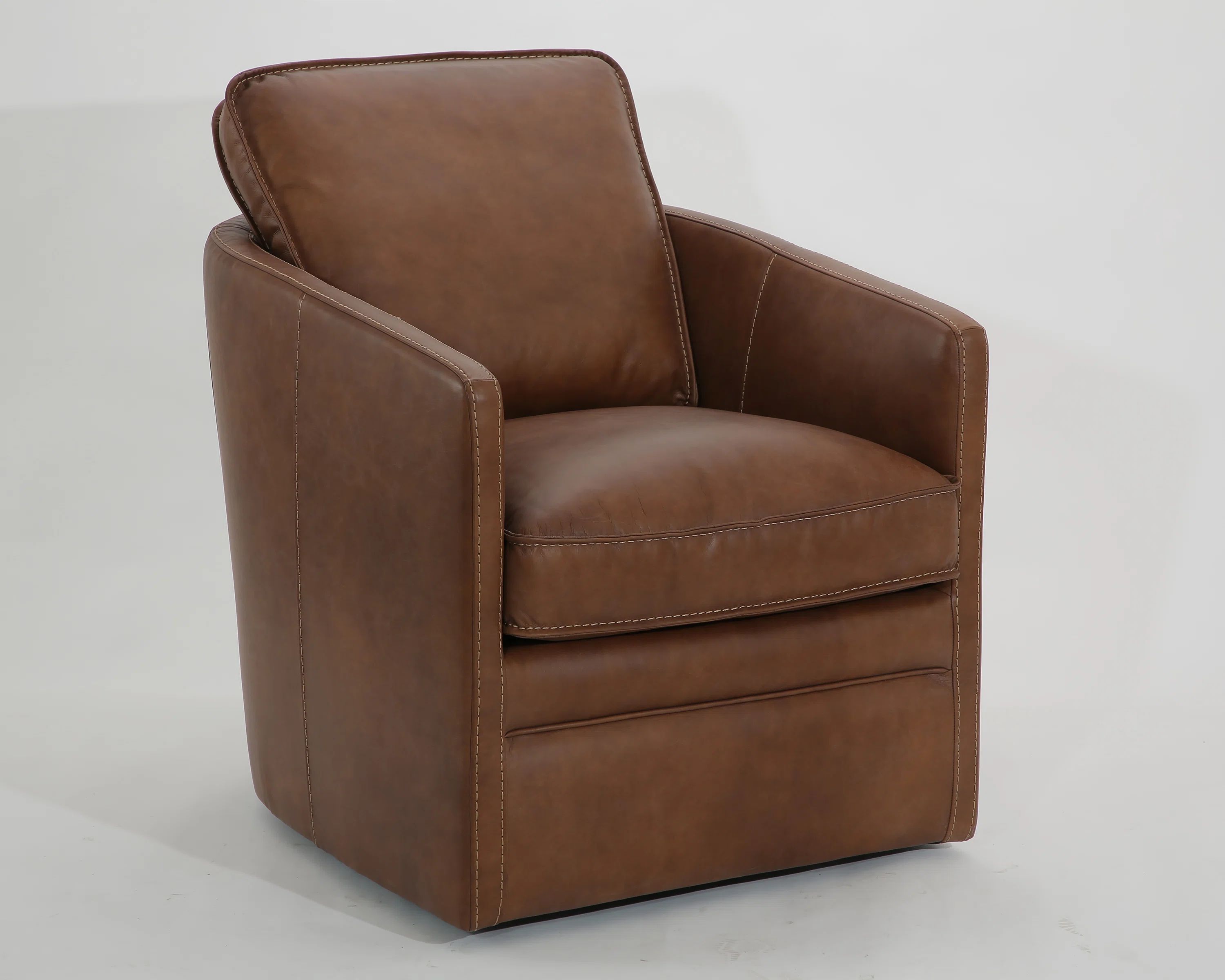 Achaius Brown Genuine Lether Square Arm Swivel Chair | Wayfair North America