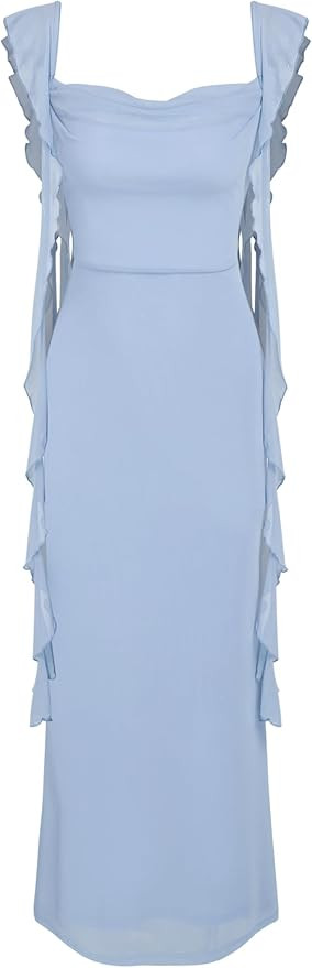 CIDER Formal Dresses for Women Wedding Guest Dresses Summer Maxi Dress Sleeveless Mesh Ruffle Coc... | Amazon (US)