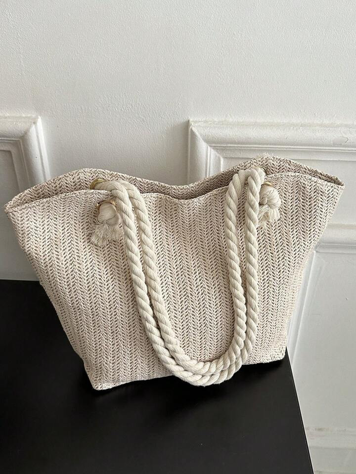 Fashionable Minimalist Vacation Style Woven Straw Shoulder Strap Tote Bag, Casual For Commuting & Holiday, Beach Necessities, Beach Essentials,Beach Stuff & Summer Essentials, Newest Holiday Bag | SHEIN