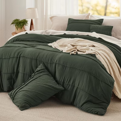 Bedsure 4-Piece Oversized Queen Comforter Set, Stylish Boho Bedding with Pinch Pleat Details, Cozy Microfiber Fill, Decorative Pillow Included | Target