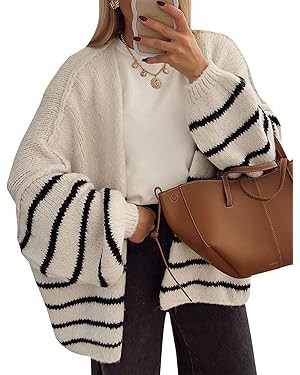 Kissonic Women's Striped Cardigan Sweaters Open Front Long Sleeve Chunky Knit Oversized Fall Swea... | Amazon (US)