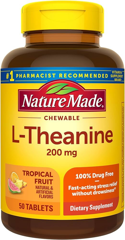 Nature Made Chewable L Theanine 200mg, L-Theanine Supplement for Stress Relief, 50 Chewable Table... | Amazon (US)
