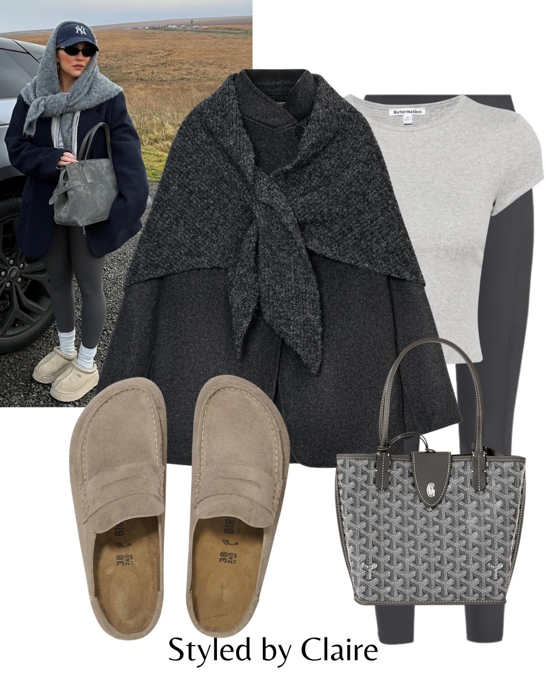 TRIANGLE SCARFS🙋🏽‍♀️
Tags: grey coat Zara attached scarf oversized cape tshirt leggings birkenstock Naples suede clogs loafers beige goyard bag fashion winter spring transitional inspo outfit ideas chic women’s style city break capsule wardrobe elevated basics 

#LTKshoes #LTKwinter #LTKstyletip