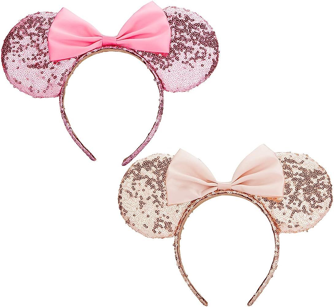 Mouse Ears headband,2pcs Sequin Headband Glitter Hairband for Baby Shower Headwear Halloween Them... | Amazon (US)