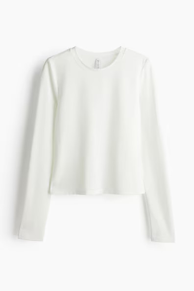 H & M - Long-sleeved microfibre top - White | H&M (UK, MY, IN, SG, PH, TW, HK)