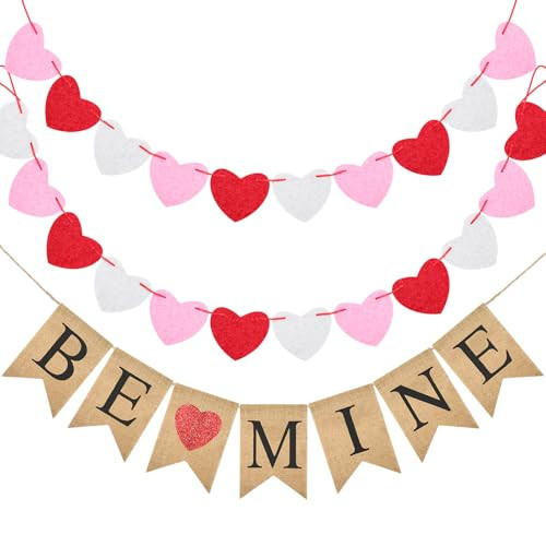 GCQQ Valentine Day Banners - No DIY Felt Heart Garland and Be Mine Burlap Banner Romantic Be Mine Banner Heart Garlands for Mantle, Fireplace, Wall Proposal Valentines' Day Decor | Amazon (US)