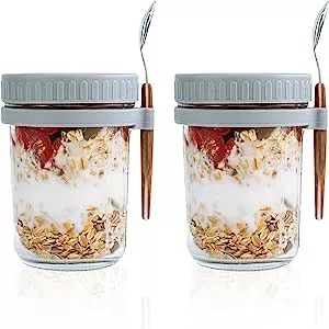 LANDNEOO 2 Pack Overnight Oats Containers with Lids and Spoons, 16 oz Glass  Mason Jars for Overnight Oats, Large Capacity Airtight Jars for Milk