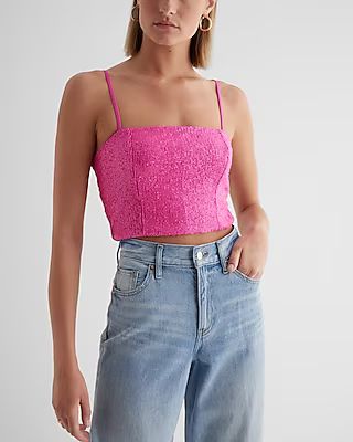 Sequin Square Neck Cropped Cami | Express